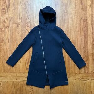 Betsey Johnson Performance Neoprene Asymmetrical Hooded Jacket navy blue size XS